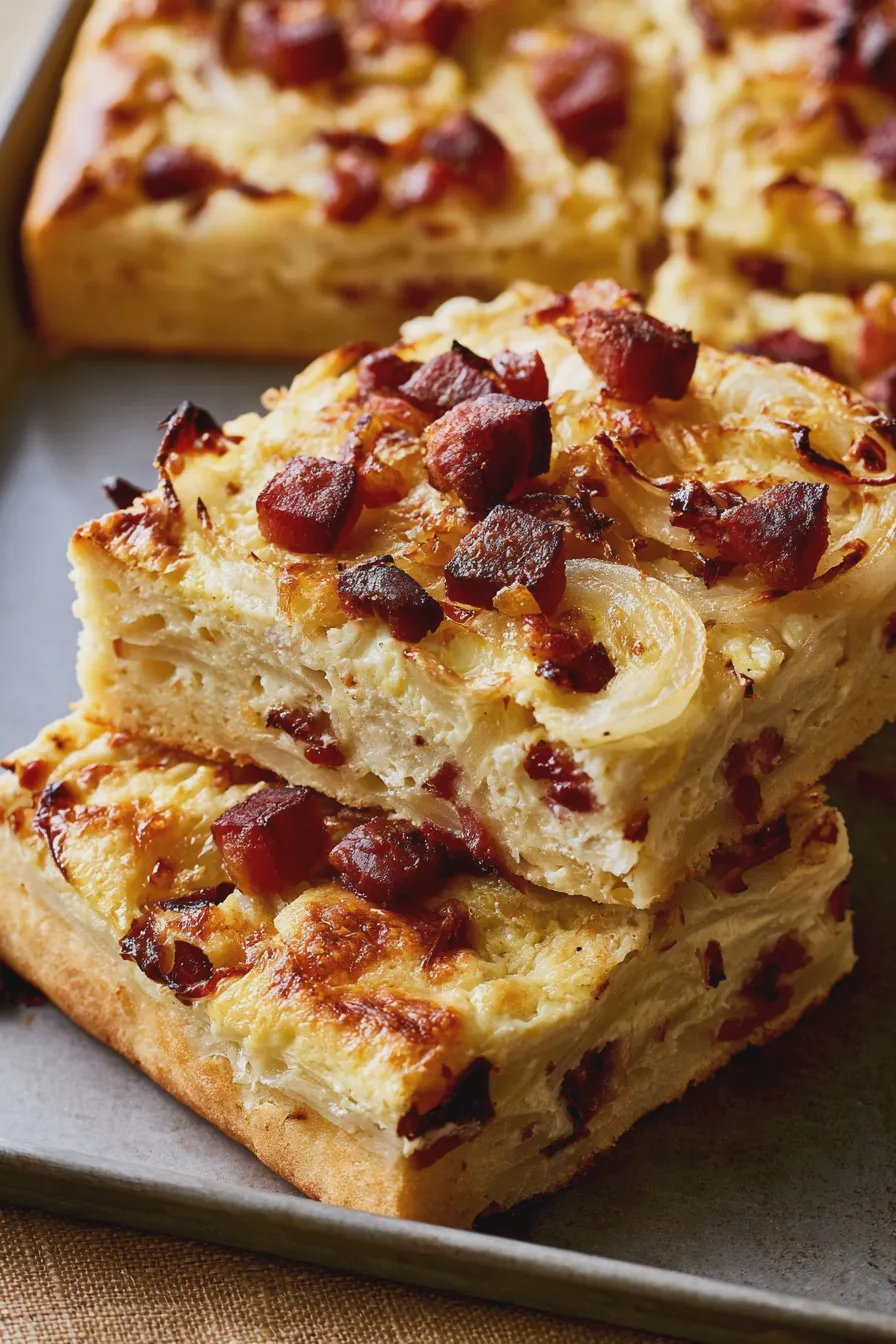 Zwiebelkuchen Rezept Blech saftig und einfach zubereitet